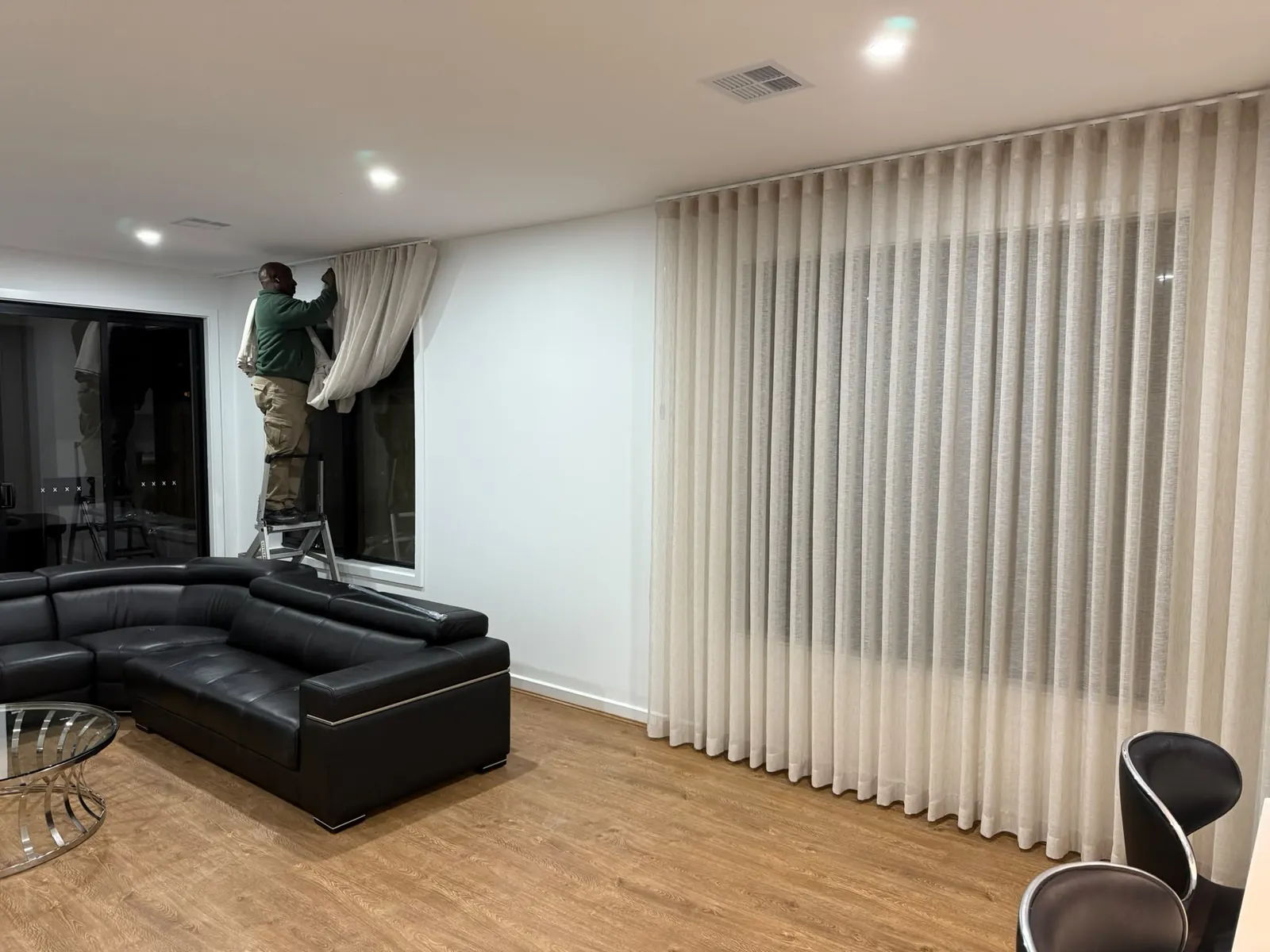 Living room curtains with full-length drape